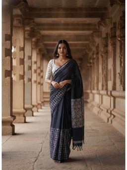 AMRUTKALA SAREES - Blue Designer Linen Silk Printed Saree With Unstitched Blouse
