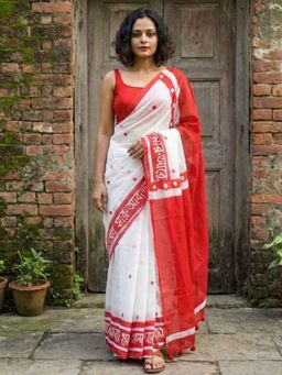 AMRUTKALA SAREES - White Designer Linen Silk Printed Saree With Unstitched Blouse