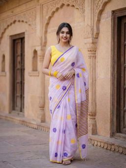 AMRUTKALA SAREES - Purple Designer Linen Silk Printed Saree With Unstitched Blouse
