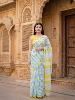 AMRUTKALA SAREES - Blue Designer Linen Silk Printed Saree With Unstitched Blouse