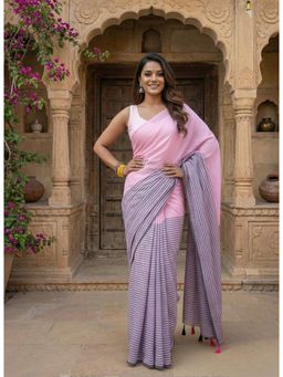 AMRUTKALA SAREES - Pink Designer Linen Silk Printed Saree With Unstitched Blouse