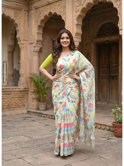 AMRUTKALA SAREES - Multicolour Designer Linen Silk Printed Saree With Unstitched Blouse