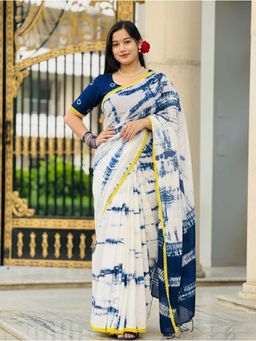 AMRUTKALA SAREES - White Designer Linen Silk Printed Saree With Unstitched Blouse