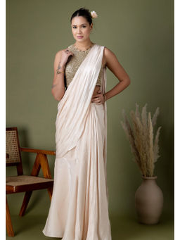 Doree By Rinkie - Women Georgette Ivory Saree with Stitched Blouse