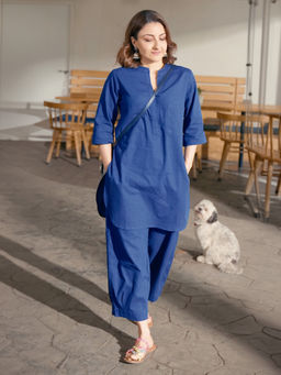 SURMA - Silver Hoops Kurta Set in Navy Blue