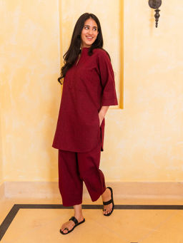 SURMA - Silver Hoops Kurta Set in Red