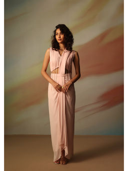 VANSHIKA AGARWAL LABEL - Pink Kimberly Saree with Stitched Blouse