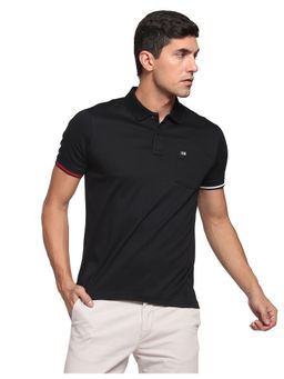 Arrow Sports - Black Solid Hem Cotton Polo T-Shirt
