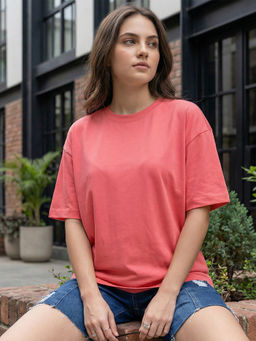Bewakoof - Women's Deep Sea Coral Oversized T-shirt