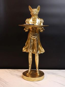 Smokey Cocktail - Golden Standing Wolf Decor with Tray Gold