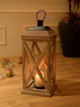 IREKA HOMES - Selena Acacia Wood Lantern with Glass