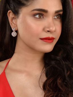 Saraf RS Jewellery - Rose Gold Plated Ad Studded Geometric Minimal Earring