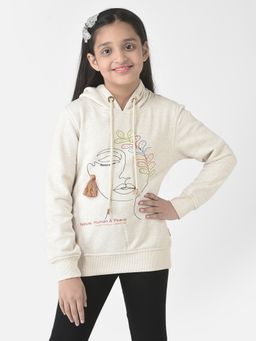 CRIMSOUNE CLUB - Girls Beige Graphic Face Hoodie