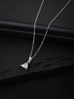 Carlton London - Silver Toned Rhodium Plated Stone Studded Pyramid Shaped Pendant with Chain