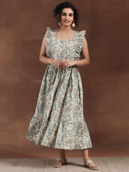 Libas - Multi-Color Floral Printed Cotton Dress With Ruffles And A Pocket