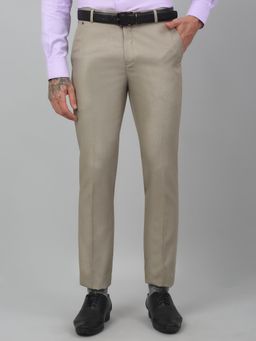 Cantabil - Men Fawn Non Pleated Textured Formal Trouser