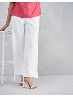 Fabindia - White Cotton Casual Wide Leg Pant