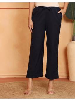 Fabindia - Navy Cotton Linen Casual Pant