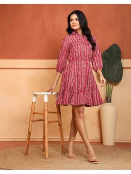 Fabindia - Pink Cotton Printed Dress