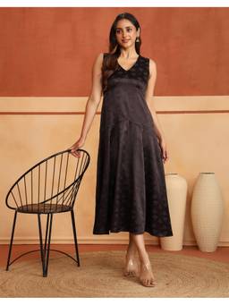 Fabindia - Brown Cotton Viscose Floral Midi Dress
