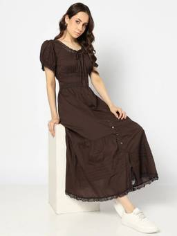 GAP - Women'S Brown Fit-And-Flare Maxi Dress