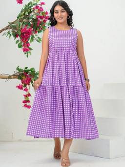Doria Lifestyle - Purple Checked Midi Dress