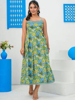 Doria Lifestyle - Blue Floral Print Midi Dress
