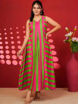 Doria Lifestyle - Pink Striped A-Line Maxi Dress