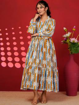 Doria Lifestyle - Blue Stripes Flared Maxi Dress