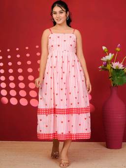 Doria Lifestyle - Pink Stripes A-Line Midi Dress