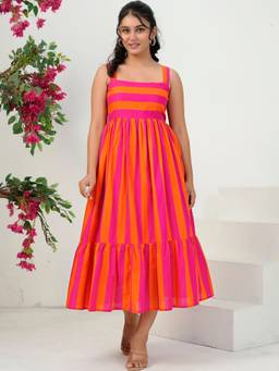 Doria Lifestyle - Multi-Color Stripe Womens Midi Dress