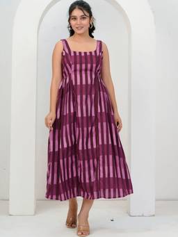 Doria Lifestyle - Purple Checked Womens Midi Dress