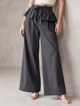 Outzidr - Charcoal Layered Flap Waist Detail Trouser