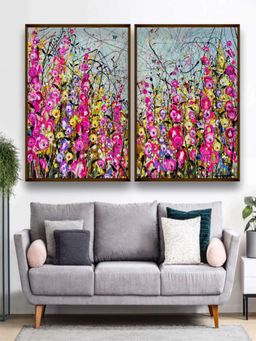 The Art House - Pink Blue Abstract Painting Wall Art Set of 2