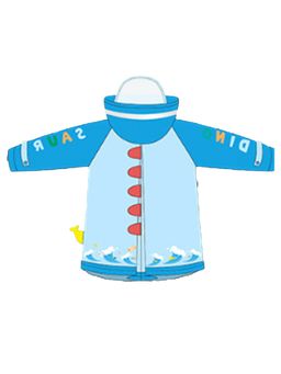 Little Surprise Box - 3D Dino Blue Sleeves & Hood Knee Length Raincoat