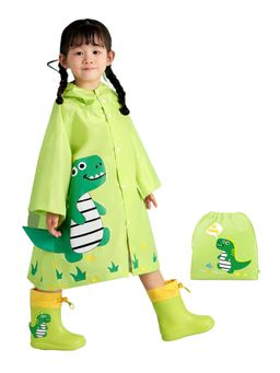 Little Surprise Box - Fluorescent Green Dino Park Raincoat