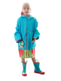 Little Surprise Box - Blue Polka Dots Owl Knee Length Raincoat