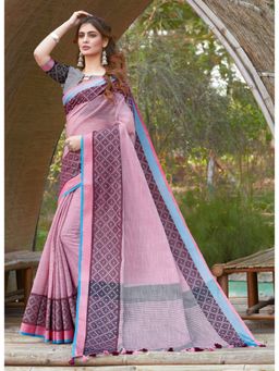 Sangam Prints - Pink Thread Work Traditional Saree with Unstitched Blouse