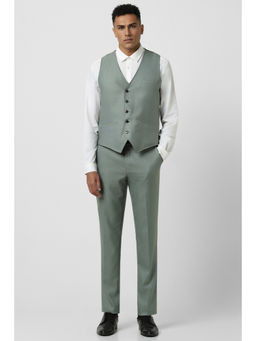 Van Heusen - Men Green Textured Slim Fit Formal Two Piece Suit (Set of 2)