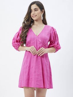 Kibo - Women Pink Cotton Stripes Mini Dress