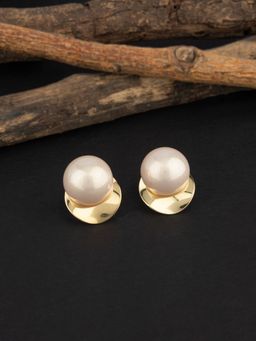 E2O - Contemporary Gold Toned with White Beads Stud Earring for Womens