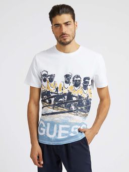 Guess - Men's White Printed Round Neck T-Shirt