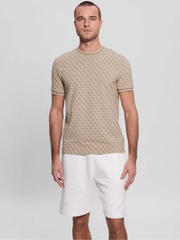 Guess - Men's Beige Printed Round Neck T-Shirt
