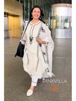 AM by Anita Mittal - White Parchhai Kurta with Pant and Dupatta