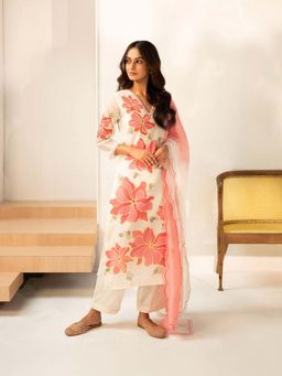 AM by Anita Mittal - Coral Zoya Kurta with Pant and Dupatta