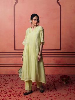 AM by Anita Mittal - Green Cotton Kaia Kurta with Pant