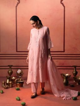 AM by Anita Mittal - Pink Chanderi Ithr Kurta with Pant and Dupatta