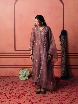 AM by Anita Mittal - Brown Chanderi Niva Kurta with Pant and Dupatta