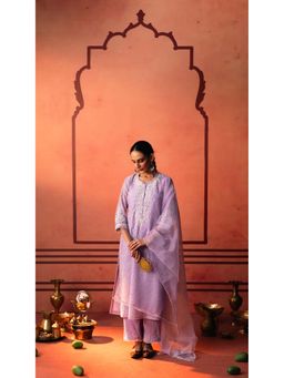 AM by Anita Mittal - Lavender Chanderi Kairi Kurta with Pant and Dupatta