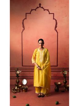 AM by Anita Mittal - Yellow Kairi Kurta with Pant and Dupatta